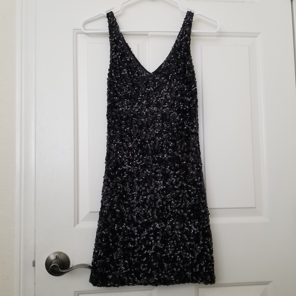 LBD V Neck Sequin Black Cocktail Party Dress M
